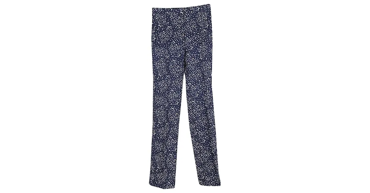 Stella Mc Cartney Stella McCartney Pantalón con estampado de lunas y estrellas de viscosa azul marino 