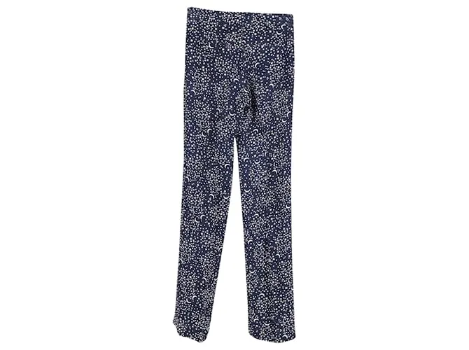 Stella Mc Cartney Stella McCartney Pantalón con estampado de lunas y estrellas de viscosa azul marino 