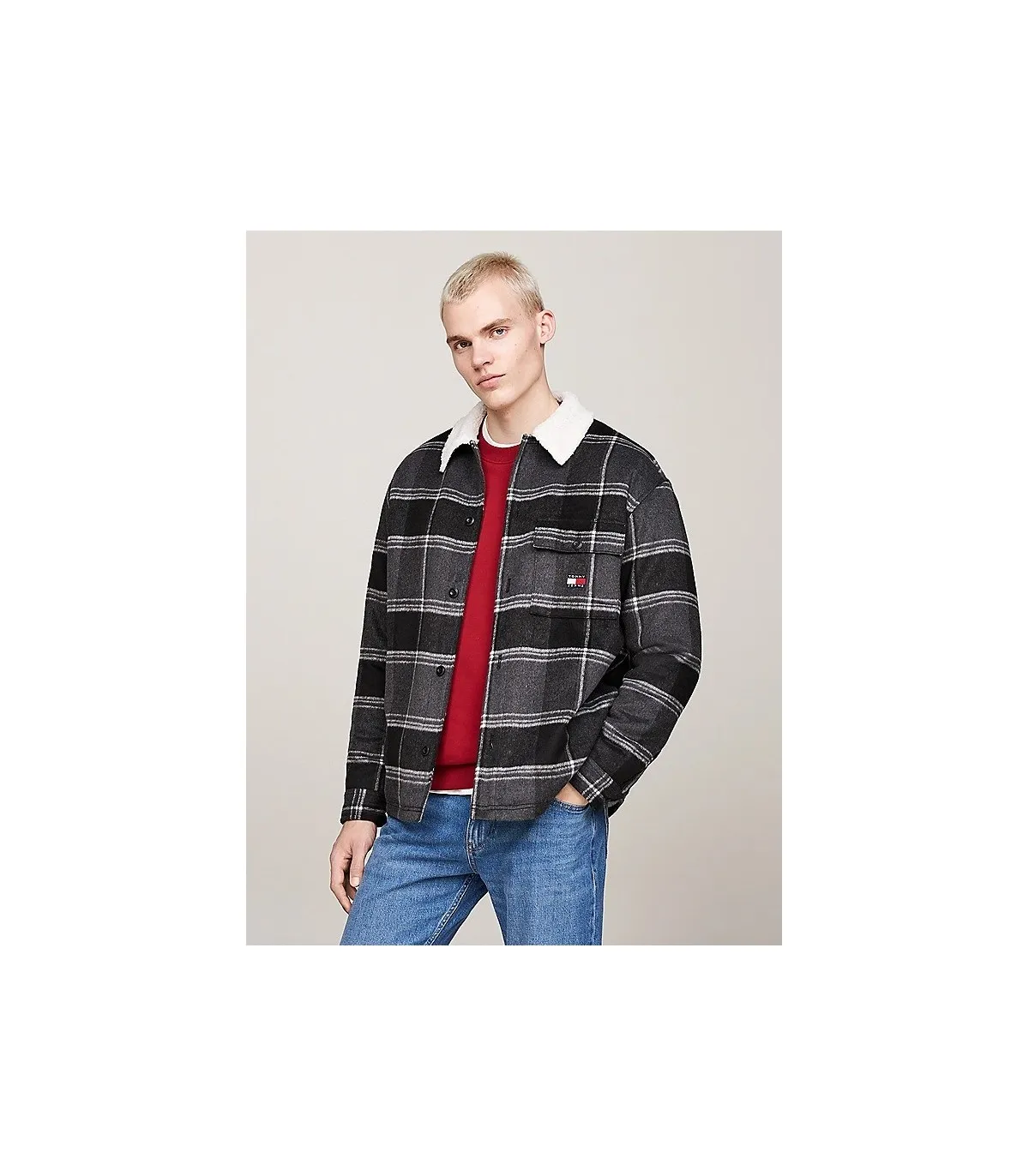 Tommy Jeans Sobrecamisa Cuello Peluche Hombre negro