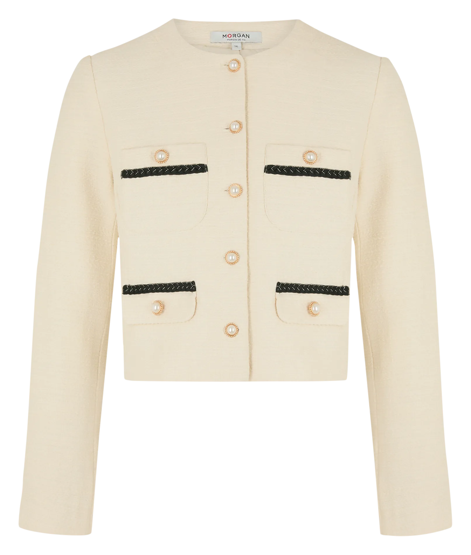 VAKER - Chaqueta entallada cuello redondo de tweed en blanco