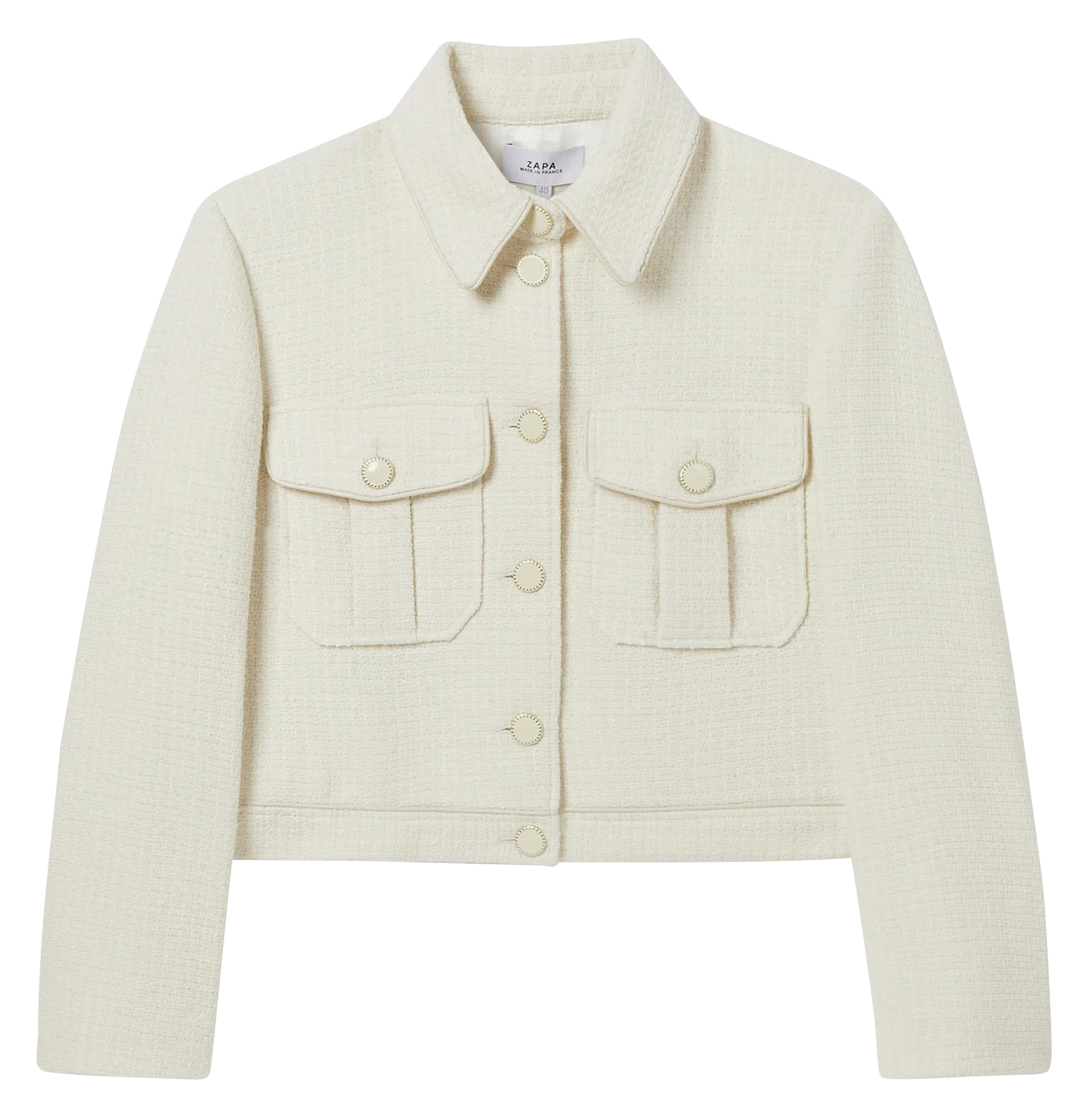 ZAPA VIENNE - Chaqueta de tweed de mezcla de algodón con cuello clásico en blanco