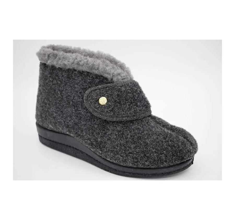 ZAPATILLA DE CASA PARA MUJER LA CADENA LUMEN EN BOTA VELCRO PICOS GRIS