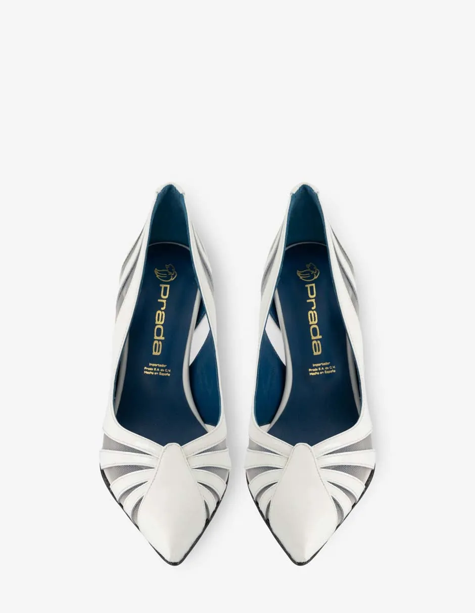 Zapatilla de tacón alto en piel de charol color blanco para mujer