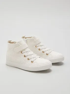 Zapatillas altas de tejido de macramé - BLANCO