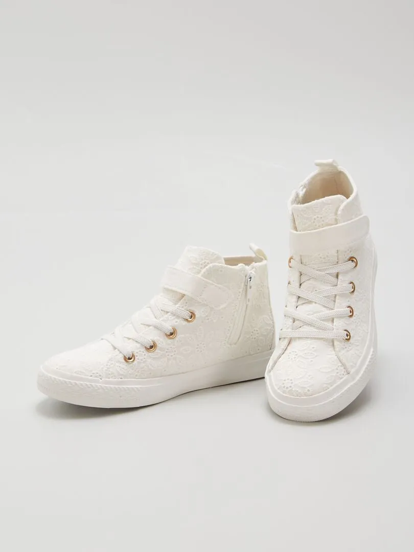 Zapatillas altas de tejido de macramé - BLANCO