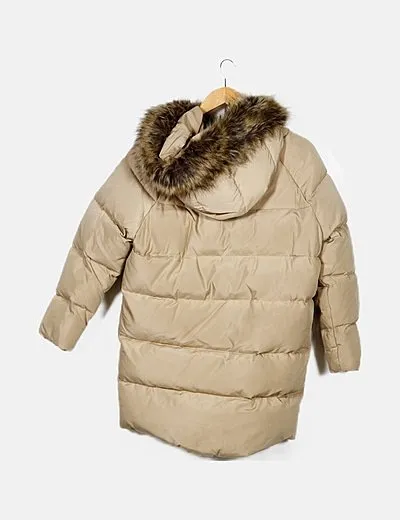 Zara Parka acolchada beige con capucha pluma plumón