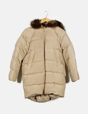 Zara Parka acolchada beige con capucha pluma plumón